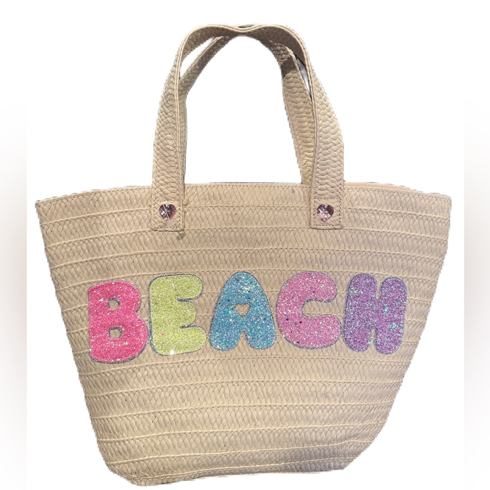 Miss Gwen’s OMG Woven Beach Bag With Sparkling “BEACH” letters  New Without Tag